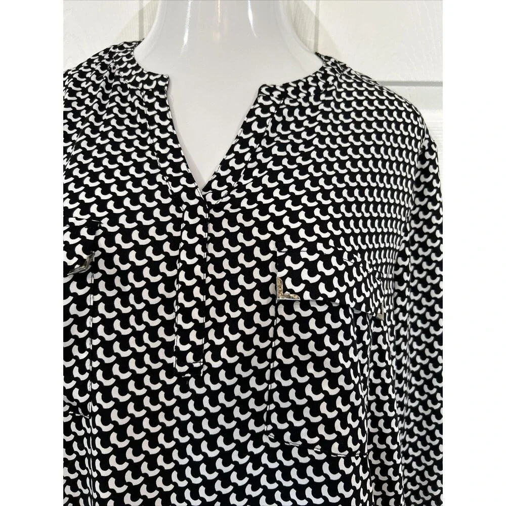 Norm Thompson Black Geometric Print Stretch Career Blouse Tunic Top Plus Size 1X